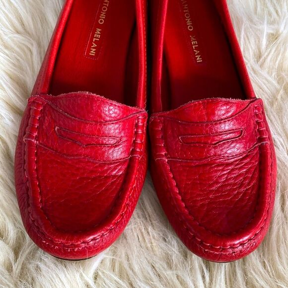 Antonio Melani Red Leather Penny Loafers sz 8 Preppy Nautical Chic Academia - Picture 4 of 11